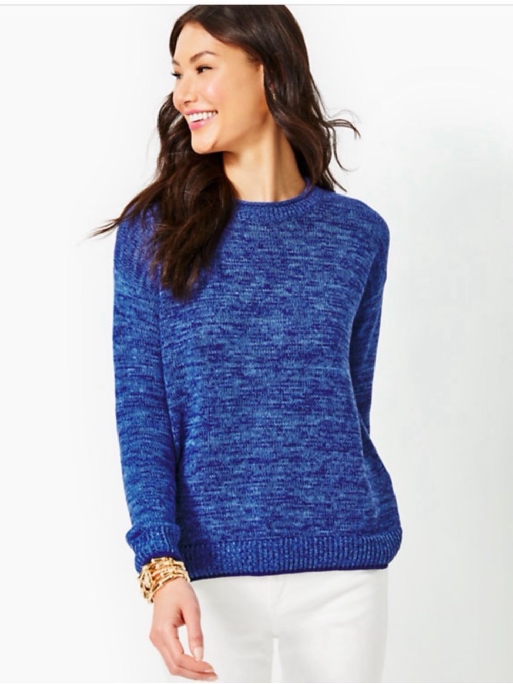 Lilly Pulitzer Womens Bayport Sweater Navy Blue Marled Large